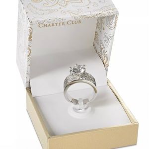 Crystal Triple-Row Ring in Fine Silver Plate Created for Macy's